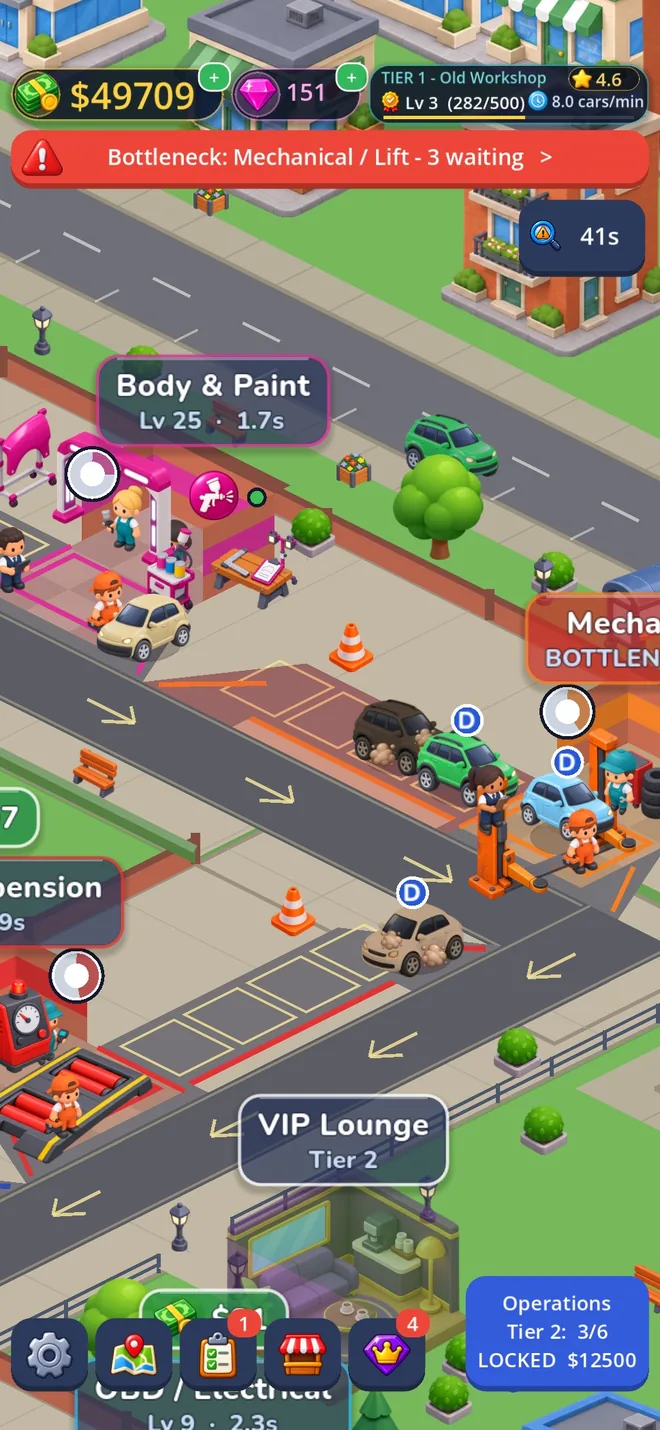 A busy inspection center: a real screenshot of Auto Expert Tycoon