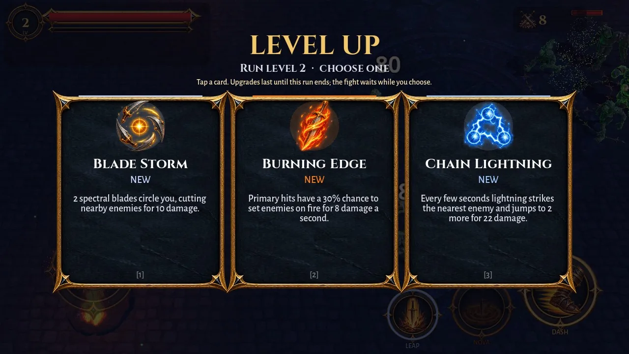 Build a run: a real screenshot of Harrowrift: Horde Survival