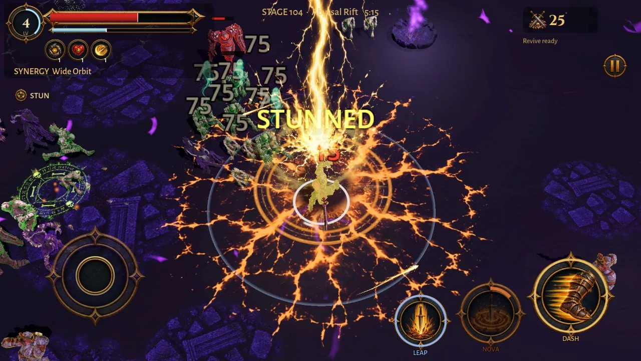 A hero in the Abyssal Rift calling lightning into a crowd of enemies: a real screenshot of Harrowrift