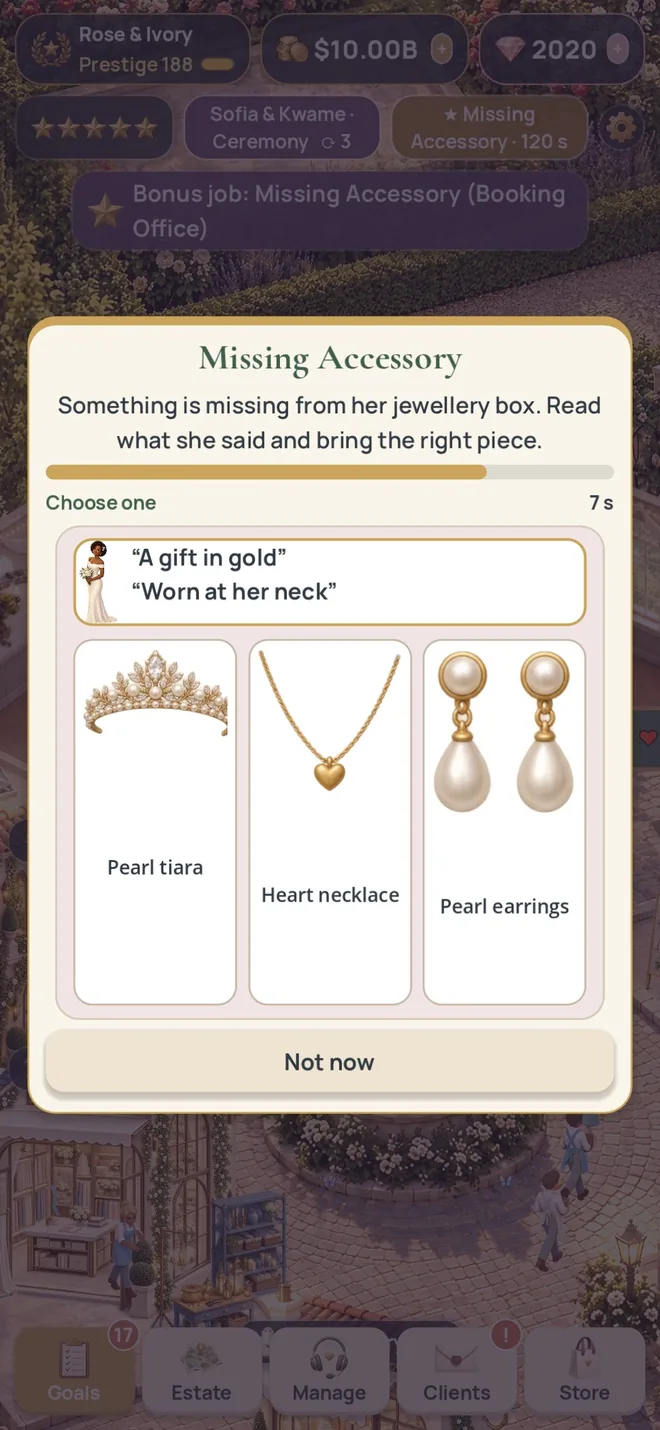 Always something to do: a real screenshot of Wedding Venue Tycoon