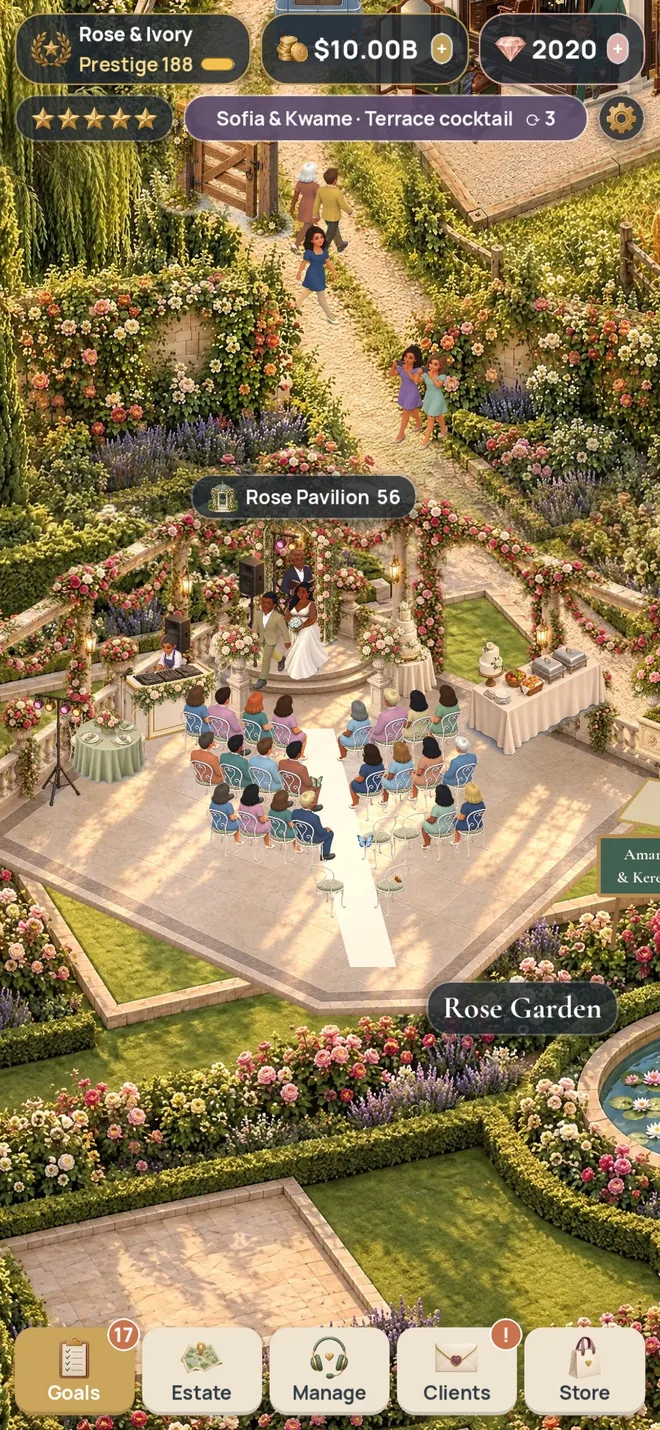 Restore the estate: a real screenshot of Wedding Venue Tycoon