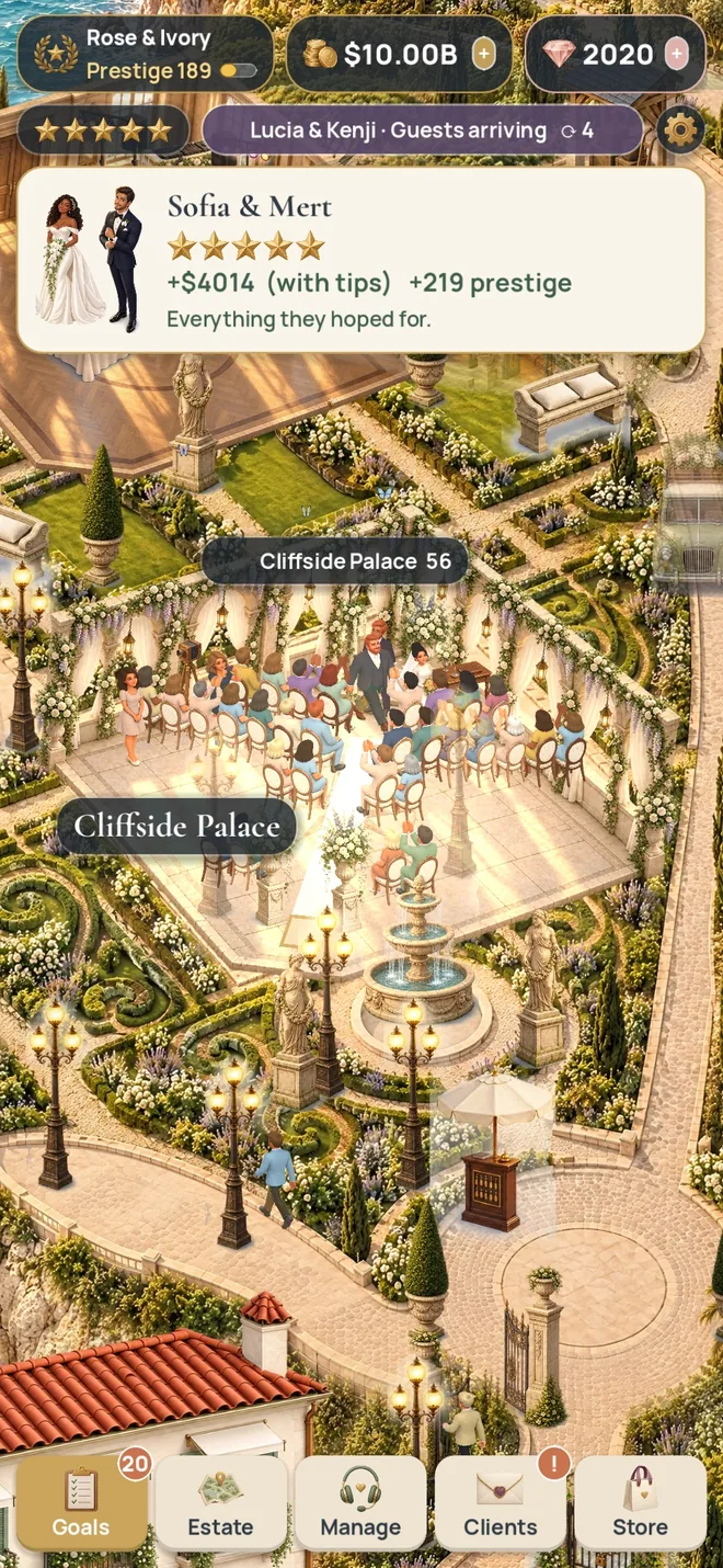 Reach the palace: a real screenshot of Wedding Venue Tycoon