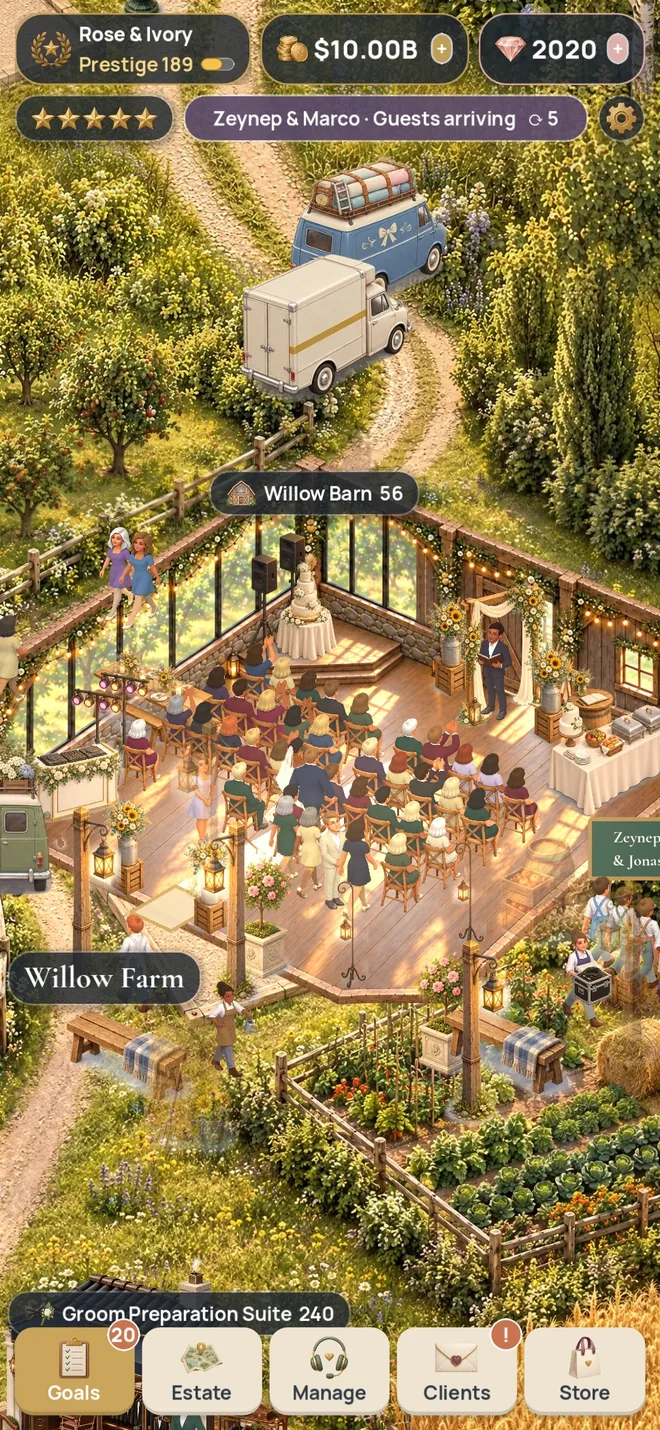 Restore the estate: a real screenshot of Wedding Venue Tycoon